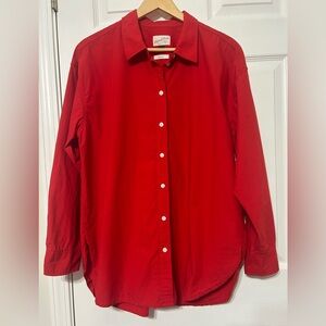 Universal Thread Women’s Red Button Down Shirt Oversized Fit Shirt Cotton Size L